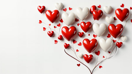 Valentine's day background with red and white hearts on white backgroundの素材