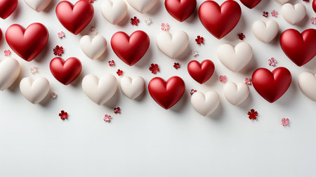 Valentine's day background with red and white hearts on white backgroundの素材