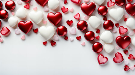 Valentines day background with red and white hearts on white backgroundの素材