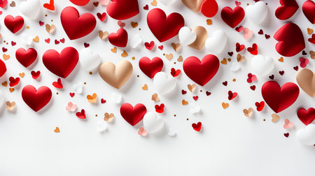 Valentine's day background with red and white hearts on whiteの素材