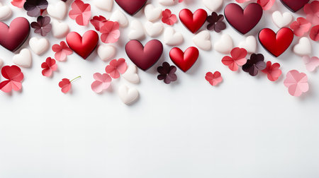 Valentine's day background with red and white hearts on white backgroundの素材