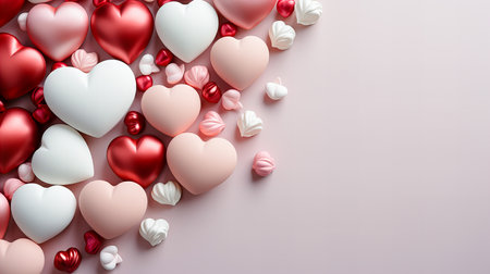 Valentine's day background with red and white hearts. 3d renderingの素材