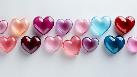 Colorful hearts isolated on white background. 3d render illustration.の素材