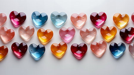 Colorful glass hearts on white background. Valentines day concept.の素材