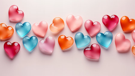 Colorful hearts on a white background. 3D illustration. Valentine's Day.の素材