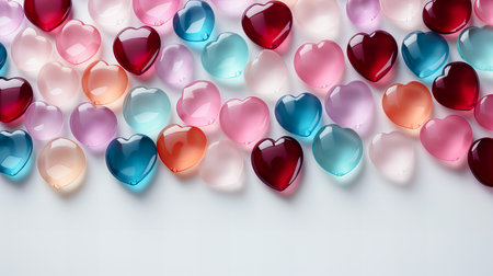Valentine's day background with colorful hearts on white background.の素材