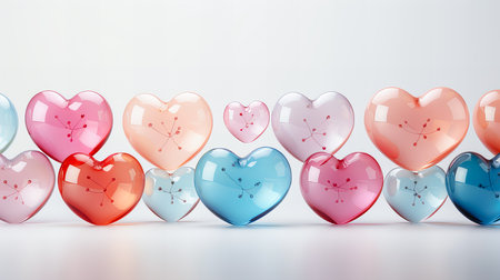 Colorful hearts on a white background. 3d rendering toned imageの素材