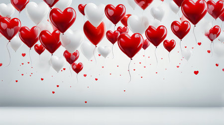 Valentine's day background with red and white heart-shaped balloonsの素材