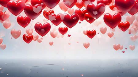 Valentine's day background with red heart balloons. 3D renderingの素材