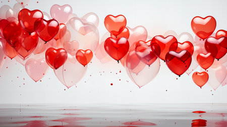 Red heart balloons on white background. Valentine's day concept. 3D Renderingの素材