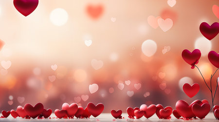 Valentine's day background with red hearts and bokeh lightsの素材