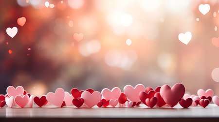 Valentine's day background with red hearts on bokeh backgroundの素材