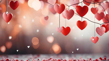 Valentine's day background with hearts and bokeh lightsの素材