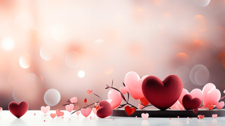 Valentine's day background with red hearts and bokehの素材