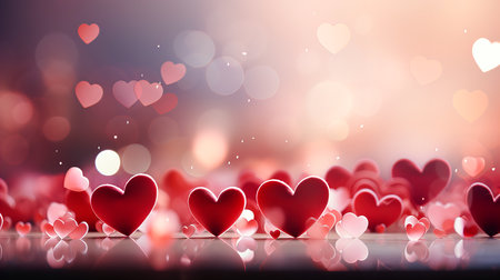 Valentine's day background with red hearts on bokeh backgroundの素材
