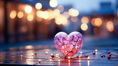 Valentine's day background with heart and bokeh lightsの素材