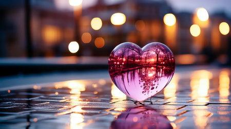 Valentine's Day background with heart on the city street.の素材
