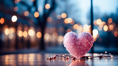 Valentine's Day background with pink heart and bokeh lightsの素材