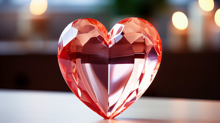 Heart shape cut out of red glass on the table in the cafeの素材
