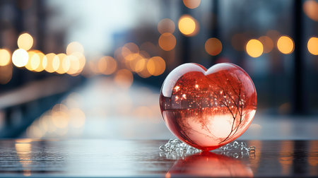 Valentine's day. Red heart with bokeh backgroundの素材