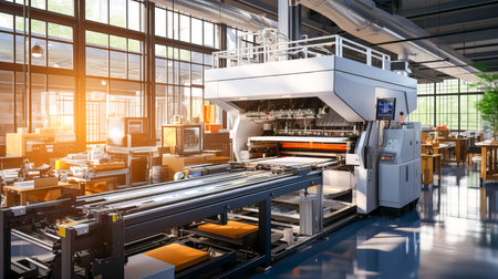 Automated production line in modern factory. 3d rendering and 3d illustration.の素材