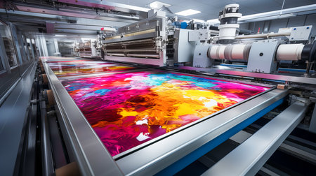 3d render of a multi-colored printing machine in a printing factoryの素材