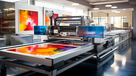 Printing machine with color samples in a printing shop, close-upの素材