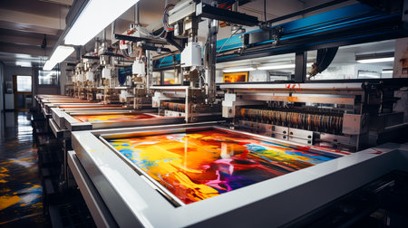 Printing machine in a modern printing factory. 3D rendering.の素材