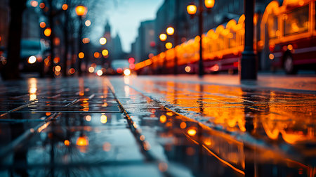 abstract blurred background of a city street at night with bokehの素材