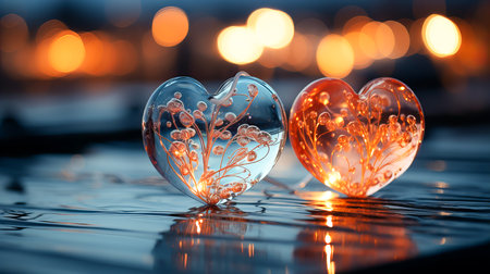 Valentine's day background with hearts and bokeh lightsの素材