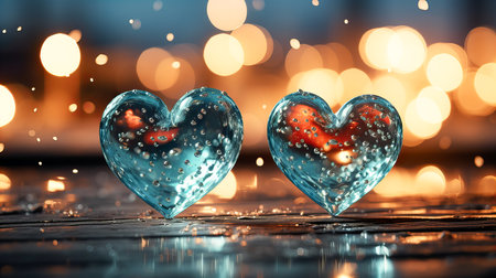 Valentine's day background with two hearts and bokehの素材