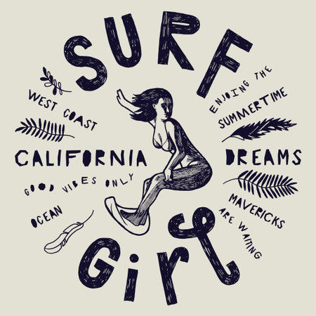 surf girl vintage grunge tropical coast print