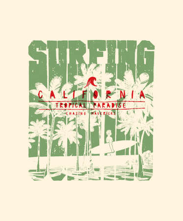 Death surfing. Skeleton in black cape with scythe on surfboard riding wave. Funny t-shirt print with laughing skeleton.のイラスト素材