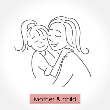 Mother with child. Line art icon, logo, sign. Isolated vector illustration.のイラスト素材