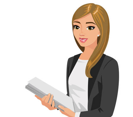 Business  woman holding  files. Vector illustration isolated on white.のイラスト素材