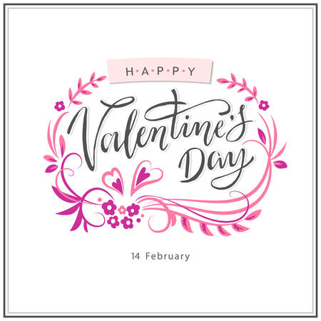 Happy Valentine's day greeting card with hand lettering. Valentine's day logo, symbol, sign.  Celebration of 14th february.のイラスト素材