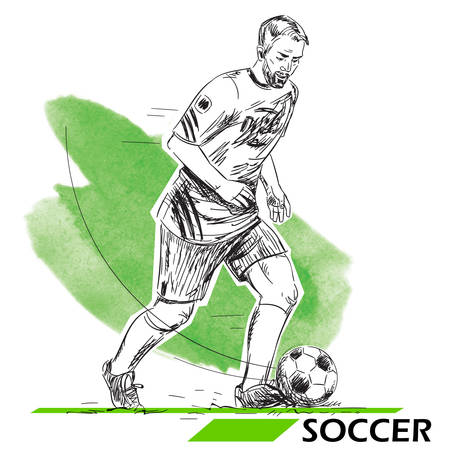 Soccer, football player illustration. Vector image isolated on white.のイラスト素材
