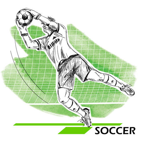 Goalkeeper, soccer, football player. Vector illustration isolated on white.のイラスト素材
