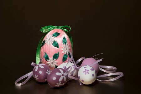 Handmade colorful Easter eggsの写真素材