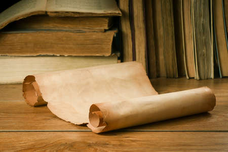 Scroll of old paper for background old booksの写真素材