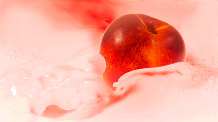 Peach immersed in liquid with a consistency of milk in red color