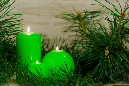 Christmas advent wreath with burning candlesの写真素材