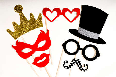 Party, love and wedding concept. Artificial props for woman and man to hold.の写真素材