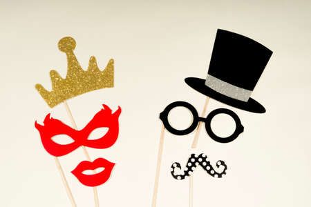Party, love and wedding concept. Artificial props for woman and man to hold.の写真素材