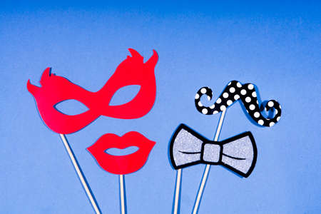 Party, love and wedding concept. Artificial props for woman and man to hold.の写真素材