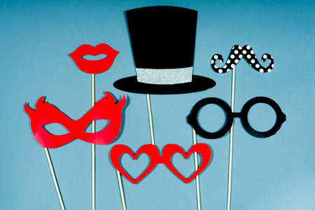 Party, love and wedding concept. Artificial props for woman and man to hold.の写真素材