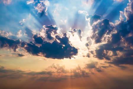 Colorful sunset panorama against the clouds backgroundの写真素材
