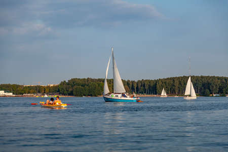 Sailing boat on the lake Ukiel in Olsztyn - Warmia and Mazury, Polandの写真素材