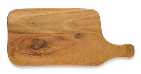 Chopping board or serving dishes isolated on white. Made of natural teakの写真素材