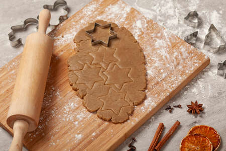 Christmas - preparing homemade gingerbread for the holidaysの写真素材